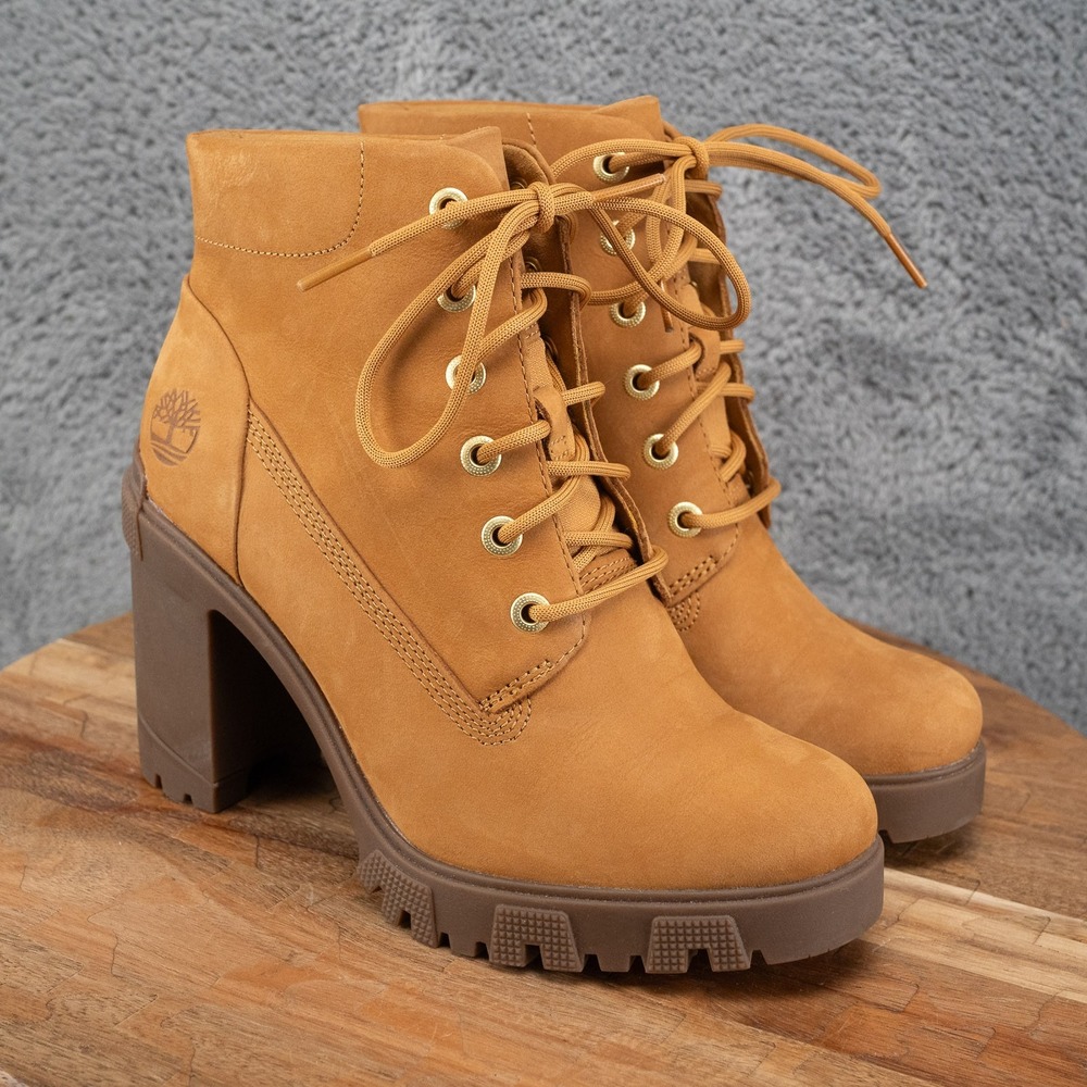 Timberland Allington Heights Wheat Nubuck Leather Heeled Boots A2MQS Womens 7.5